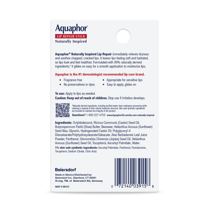 Aquaphor Naturally Inspired Lip Repair Balm Stick for Very Dry Lips with Aloe Vera, 0.17 oz