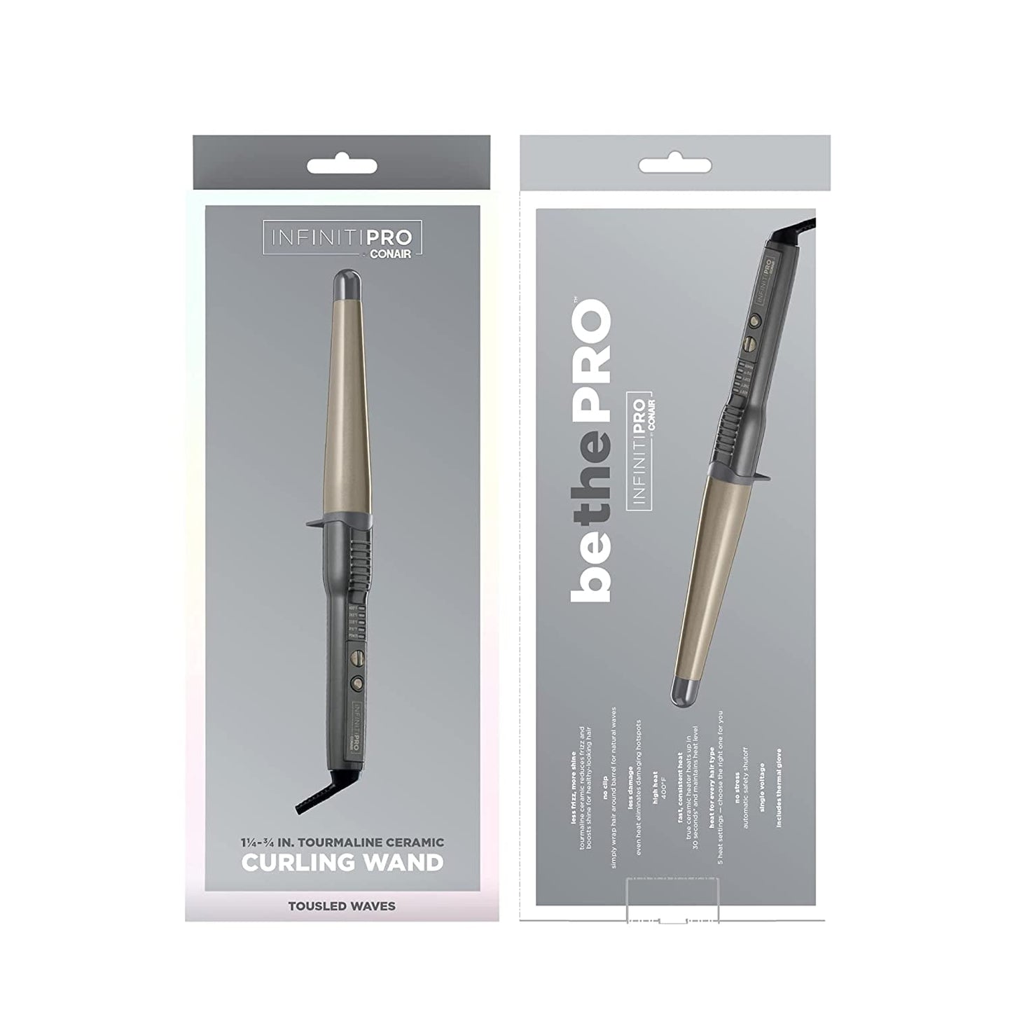 INFINITIPRO BY CONAIR Tourmaline Ceramic 1 1/4-Inch to 3/4-Inch Curling Wand, Tapered wand produces beachy waves CS1002