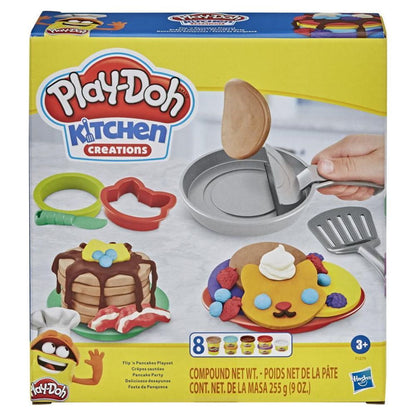 Play-Doh Kitchen Creations Flip 'n Pancakes Playset for Kids 3 Years and Up with 8 Colors, 14 Pieces
